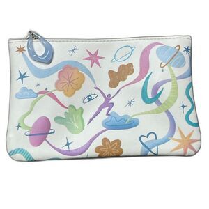 Ipsy Cosmic Makeup Bag – Cream with Colorful Cute Celestial Design & Pink Lining
